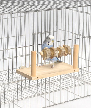 Houten Papegaai Platform met Zitstok – Vogel Kooi Accessoire met Kauwtouw