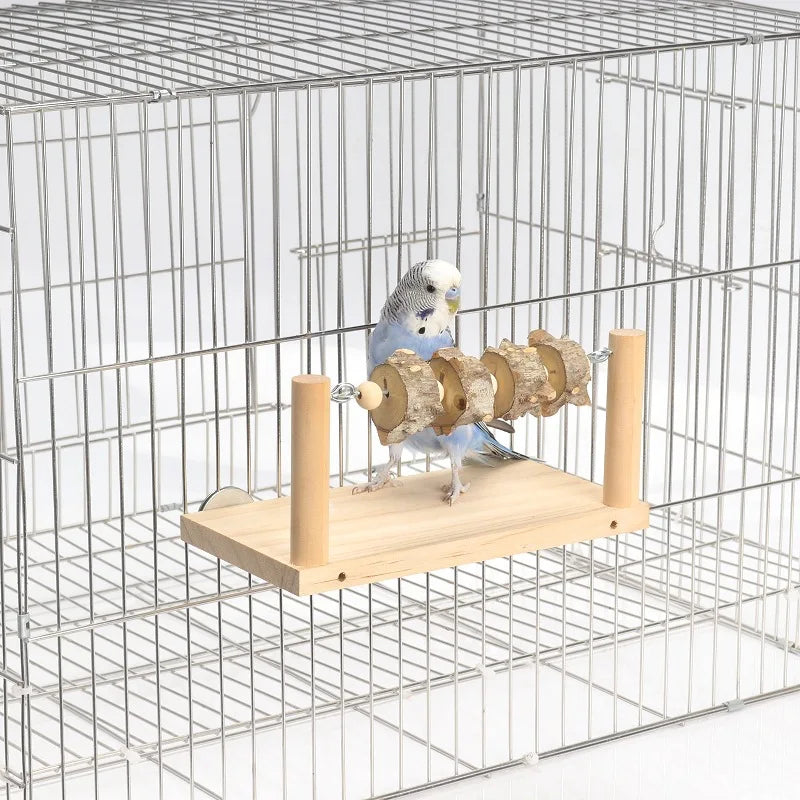 Houten Papegaai Platform met Zitstok – Vogel Kooi Accessoire met Kauwtouw