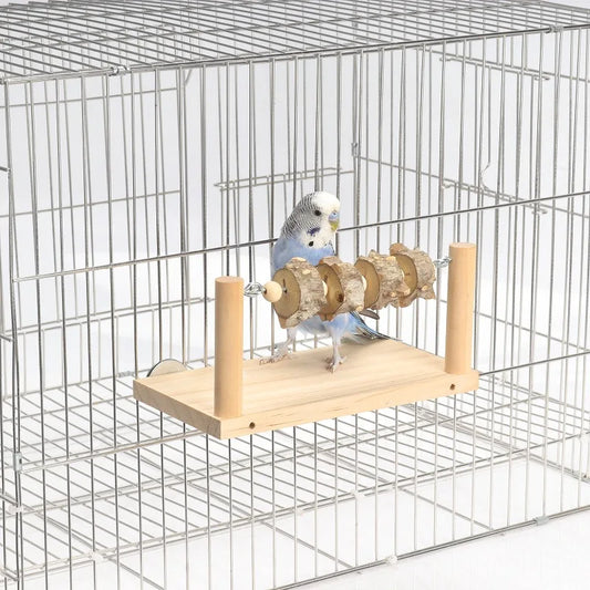 Houten Papegaai Platform met Zitstok – Vogel Kooi Accessoire met Kauwtouw