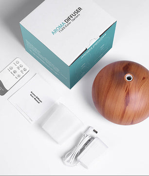 500ml Aroma Diffuser met Houtlook en Afstandsbediening – Ultrasone Luchtbevochtiger met LED Licht