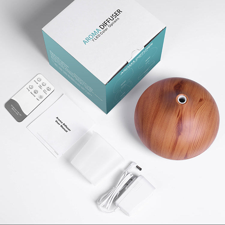 500ml Aroma Diffuser met Houtlook en Afstandsbediening – Ultrasone Luchtbevochtiger met LED Licht