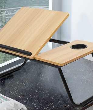 Verstelbaar Opklapbaar Laptopbureau met Bekerhouder voor Bed en Bank – Draagbare Multifunctionele Bedtafel voor Werken en Studeren