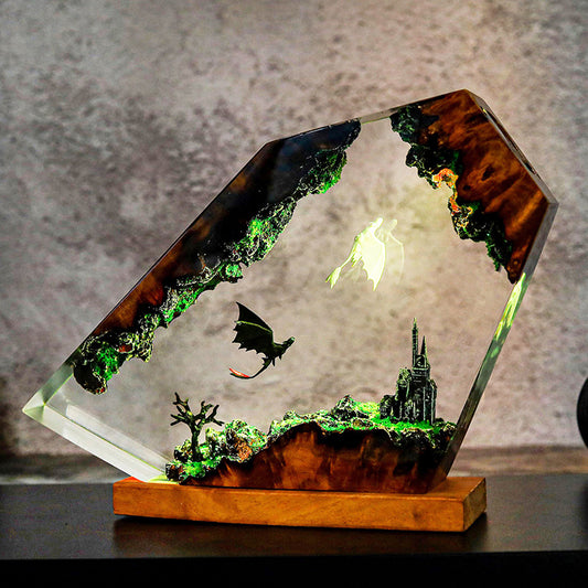 Draak Tafellamp van Hars – Creatieve Cartoon Figuur met 7-Kleuren LED Nachtlamp en USB Oplading