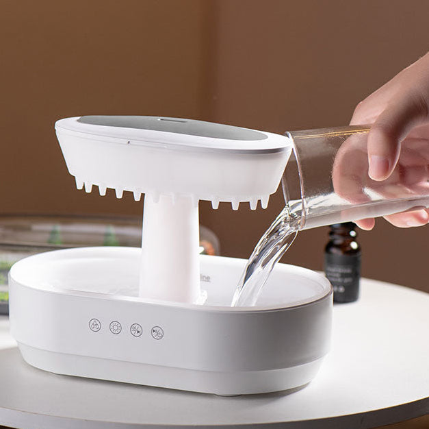 Aroma Luchtbevochtiger met Regendruppel Effect en LED Licht – Ultrasone Diffuser met Witte Ruis