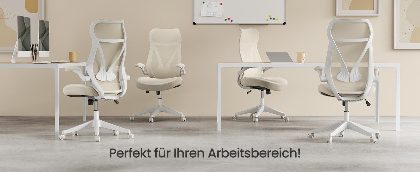 Ergonomische Bureaustoel met Hoofdsteun en Opklapbare Armleuningen – Verstelbare Draaistoel met S-Vormige Rugleuning voor Kantoor en Thuiswerk