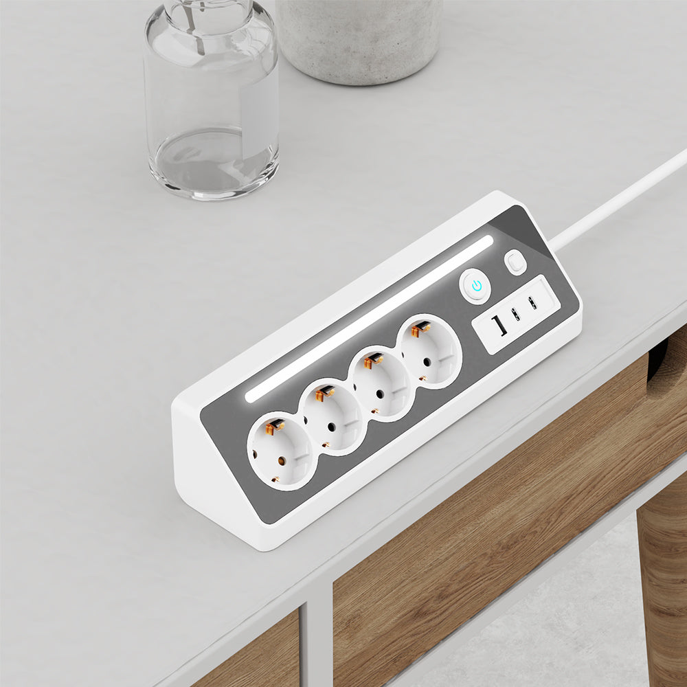 Stekkerdoos met 4 Stopcontacten, USB en Type-C met Schakelaar