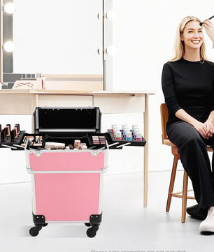 Professionele Rollende Make-up Reiskoffer – Cosmetische Trolley met Wielen en Sleutels, Grote Capaciteit