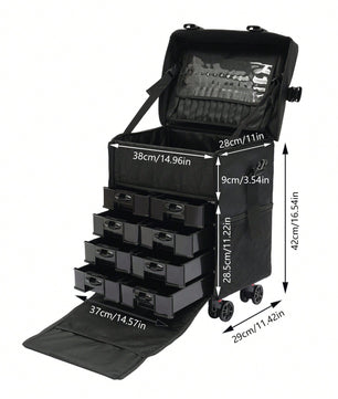 Professionele Rollende Make-upkoffer met 8 Verwijderbare Lades en 360° Wielen – Meerlaagse Cosmetische Trolley
