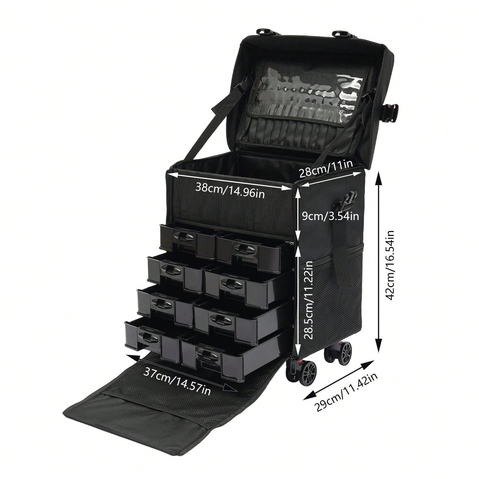 Professionele Rollende Make-upkoffer met 8 Verwijderbare Lades en 360° Wielen – Meerlaagse Cosmetische Trolley