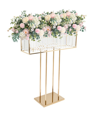 Gouden Kristallen Bloemenstandaard 90 cm – Luxe IJzeren Centerpiece voor Bruiloft en Feestdecoratie