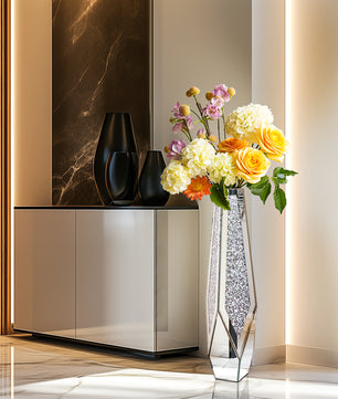 Hoge Vloerspiegelvaas met Verpletterde Diamanten – Luxe Glazen Kristal Vaas voor Woondecoratie en Evenementen
