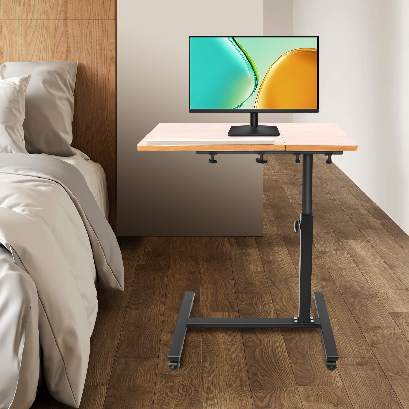 Verstelbaar Laptopbureau met Wielen – 360° Draaibaar Staand Werkstation