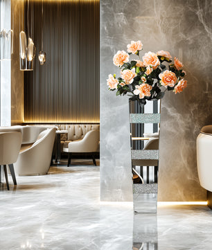 Hoge Vloerspiegelvaas met Verpletterde Diamanten – Luxe Glazen Kristal Vaas voor Woondecoratie en Evenementen