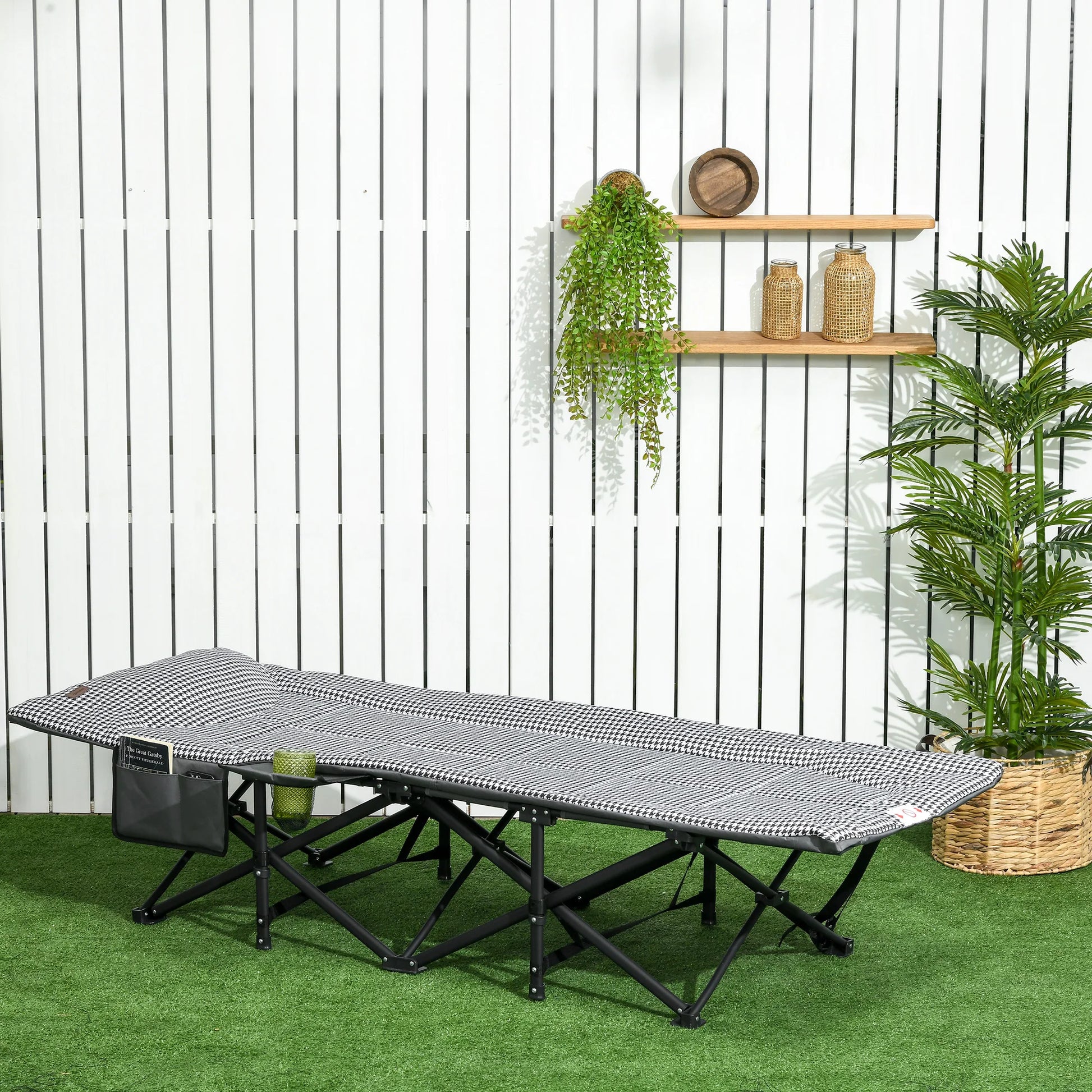Opklapbaar Kampeerbed met Bekerhouder en Tas – Comfortabel Ligbed voor Outdoor en Camping (120 kg)