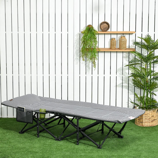 Opklapbaar Kampeerbed met Bekerhouder en Tas – Comfortabel Ligbed voor Outdoor en Camping (120 kg)