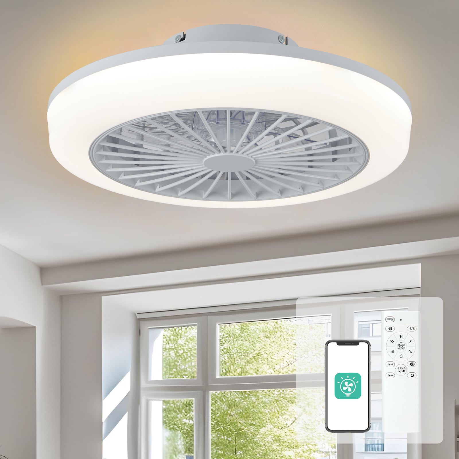 Plafondventilator met Verlichting – Smart Dimbaar, Stil, 6 Snelheden en Afstandsbediening
