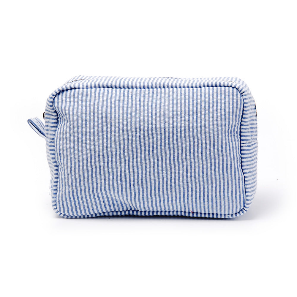 Seersucker Make-up Tas met Ruches – Gestreepte Cosmetische Reistas met Rits