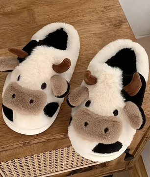 Koe Pantoffels - Pluche Gevoerd met Antislip