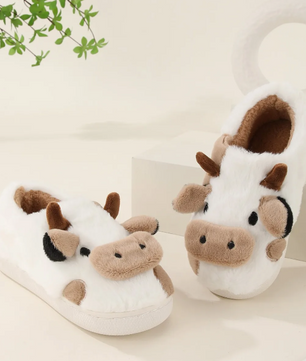 Koe Pantoffels - Pluche Gevoerd met Antislip