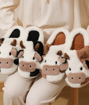 Koe Pantoffels - Pluche Gevoerd met Antislip