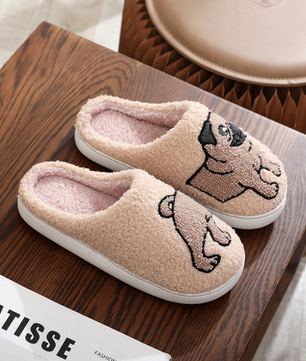 Mopshond (Pug) Pantoffels - Pluche Gevoerd met Antislip