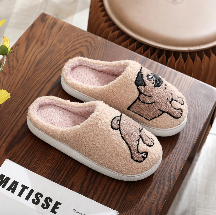 Mopshond (Pug) Pantoffels - Pluche Gevoerd met Antislip