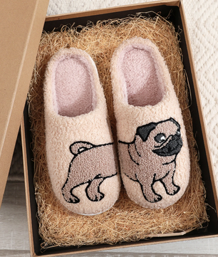 Mopshond (Pug) Pantoffels - Pluche Gevoerd met Antislip