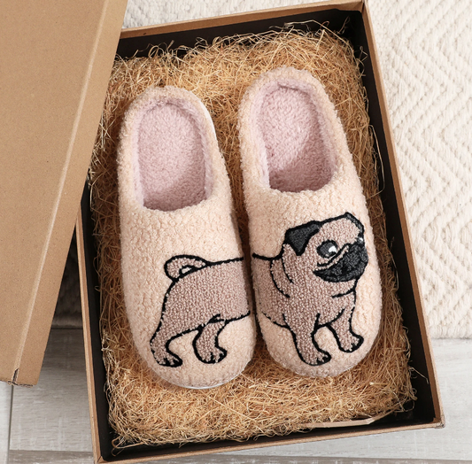 Mopshond (Pug) Pantoffels - Pluche Gevoerd met Antislip