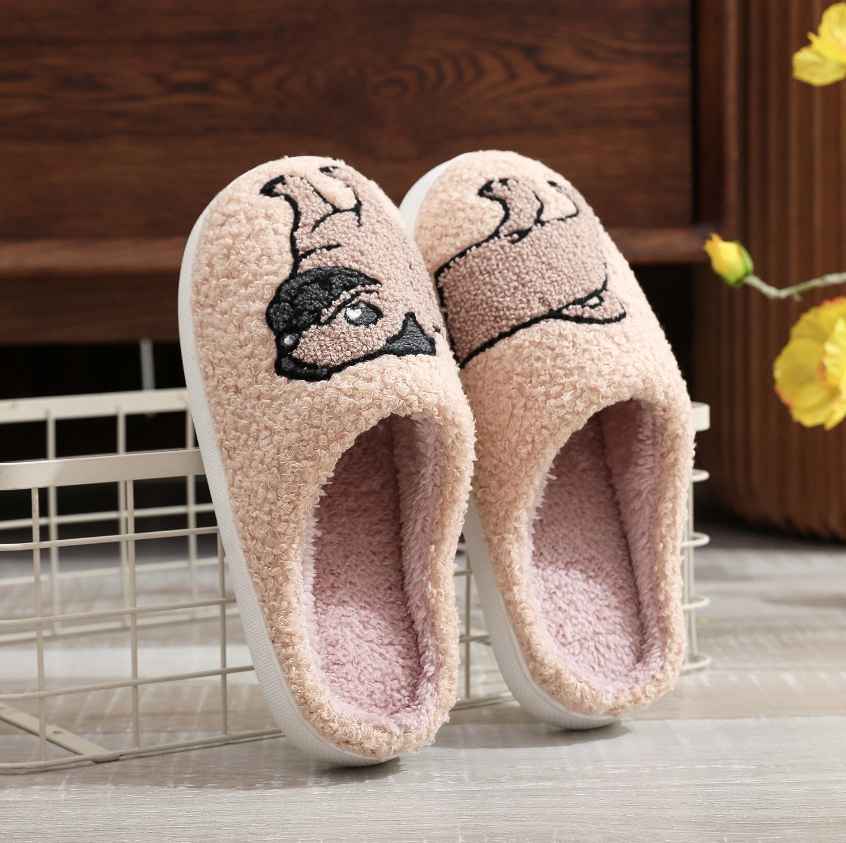 Mopshond (Pug) Pantoffels - Pluche Gevoerd met Antislip