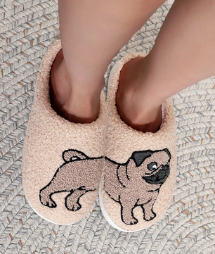 Mopshond (Pug) Pantoffels - Pluche Gevoerd met Antislip