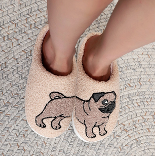 Mopshond (Pug) Pantoffels - Pluche Gevoerd met Antislip