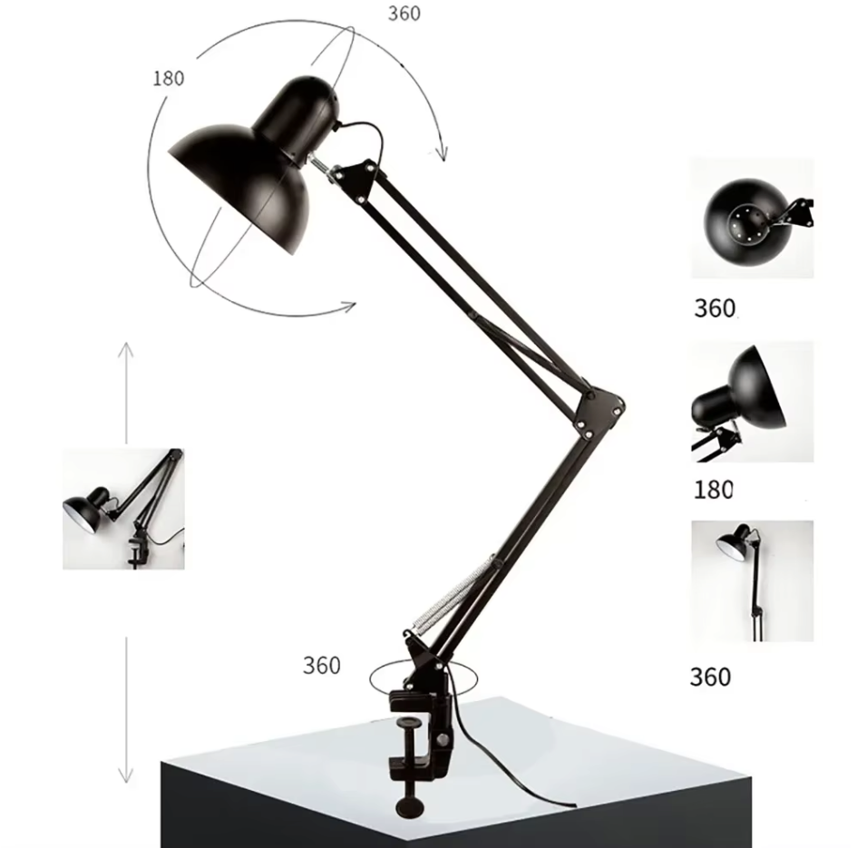 Verstelbare Retro Bureaulamp Zwart - Flexibele Leeslamp - Adrian