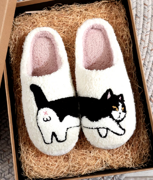 Kat Pantoffels - Pluche Gevoerd met Antislip