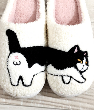 Kat Pantoffels - Pluche Gevoerd met Antislip