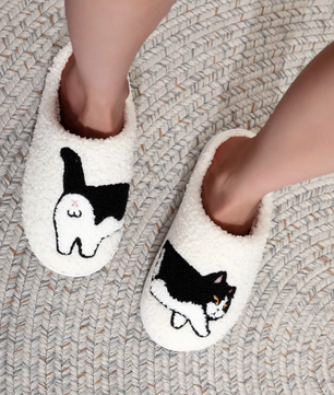 Kat Pantoffels - Pluche Gevoerd met Antislip