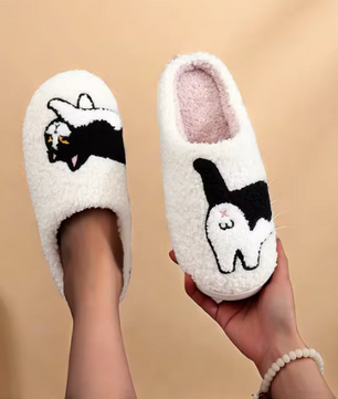 Kat Pantoffels - Pluche Gevoerd met Antislip