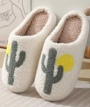 Cactus Pantoffels - Pluche Gevoerd met Antislip