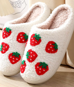 Aardbei Pantoffels - Pluche Gevoerd met Antislip