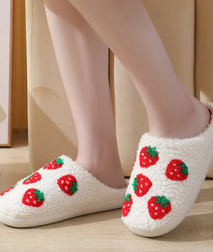 Aardbei Pantoffels - Pluche Gevoerd met Antislip