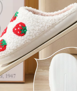 Aardbei Pantoffels - Pluche Gevoerd met Antislip