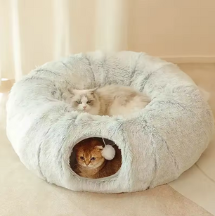 2-in-1 Rond Kattenbed en Kattentunnel – Comfort en Speelplezier in Één