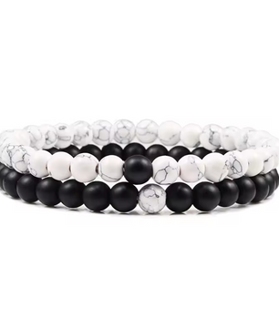 Yin Yang Edelsteen Armbanden Set – Howliet & Onyx Armbanden voor Koppels en Vrienden