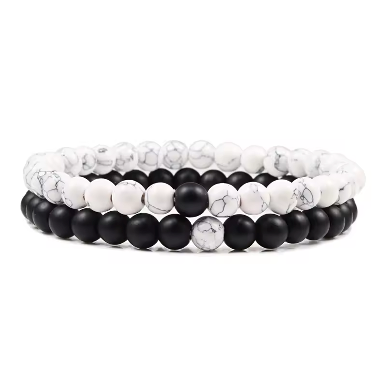 Yin Yang Edelsteen Armbanden Set – Howliet & Onyx Armbanden voor Koppels en Vrienden