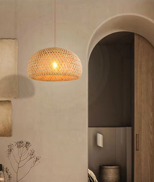 Boho Plafondlamp - Natuurlijke Bamboe en Rotan Plafondlamp - Handgeweven Designlamp