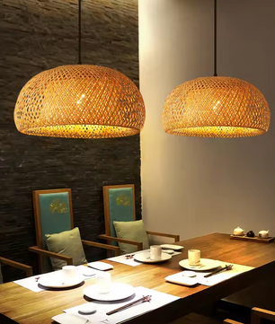 Boho Plafondlamp - Natuurlijke Bamboe en Rotan Plafondlamp - Handgeweven Designlamp