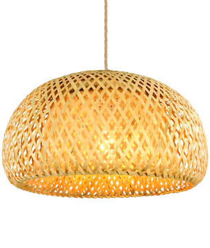 Boho Plafondlamp - Natuurlijke Bamboe en Rotan Plafondlamp - Handgeweven Designlamp
