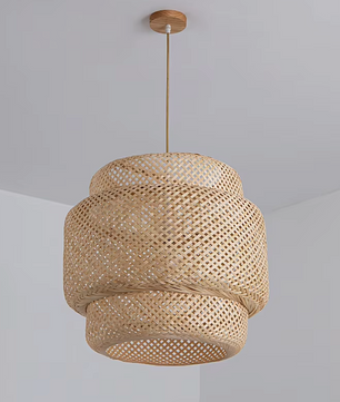 Boho Plafondlamp - Bamboe en Rotan Plafondlamp - Handgeweven Designlamp