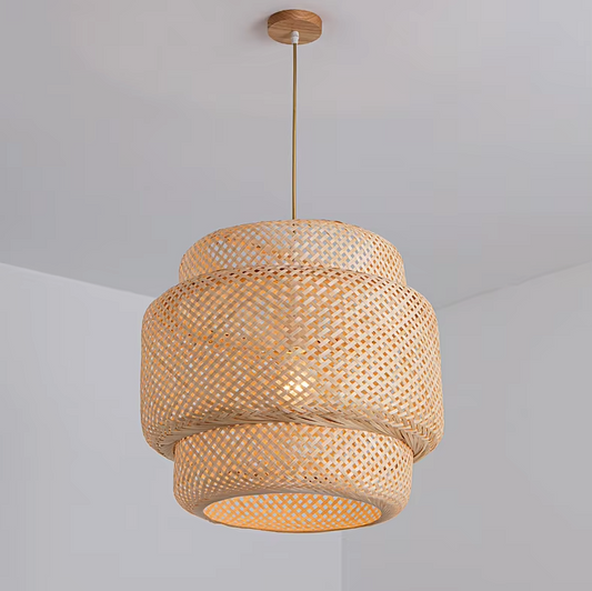 Boho Plafondlamp - Bamboe en Rotan Plafondlamp - Handgeweven Designlamp