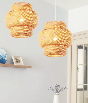 Boho Plafondlamp - Bamboe en Rotan Plafondlamp - Handgeweven Designlamp