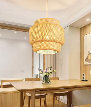 Boho Plafondlamp - Bamboe en Rotan Plafondlamp - Handgeweven Designlamp
